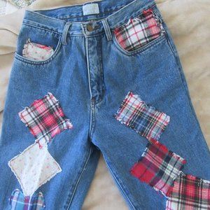 Vintage 80s 90s Hippie Patchwork Moda Int'l Mom Jeans w. tapered leg size 4